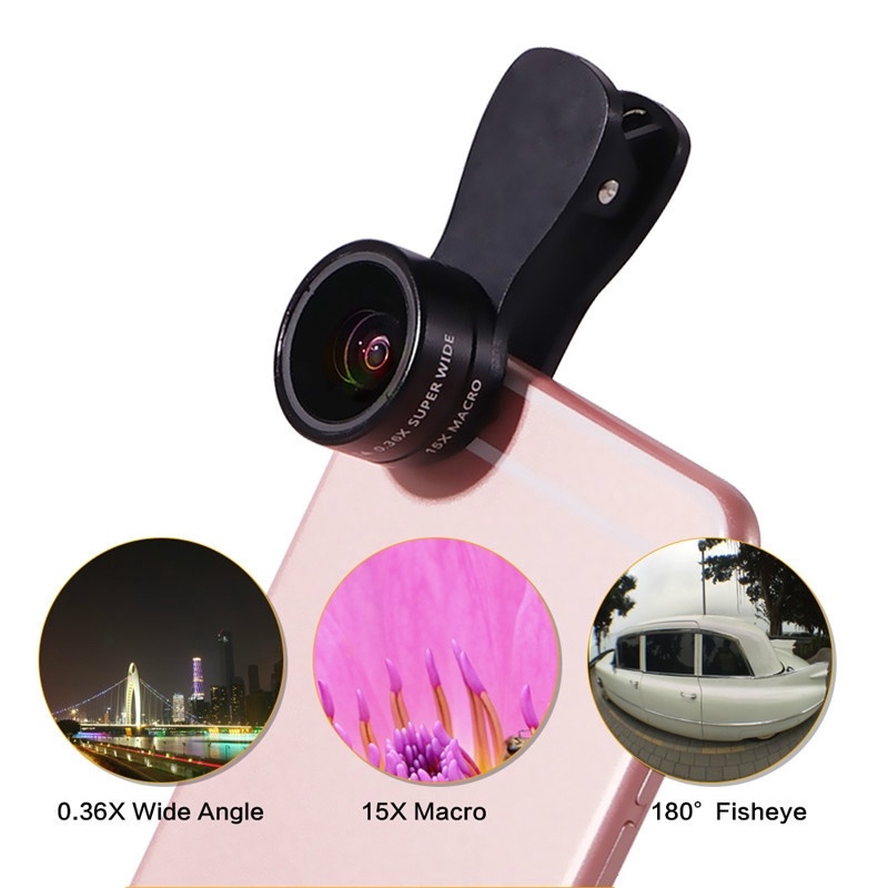 New 3 in 1 Mobile Phone Lens 180 Degrees 0.36x Wide Angle Lens Fisheye Lens F-516