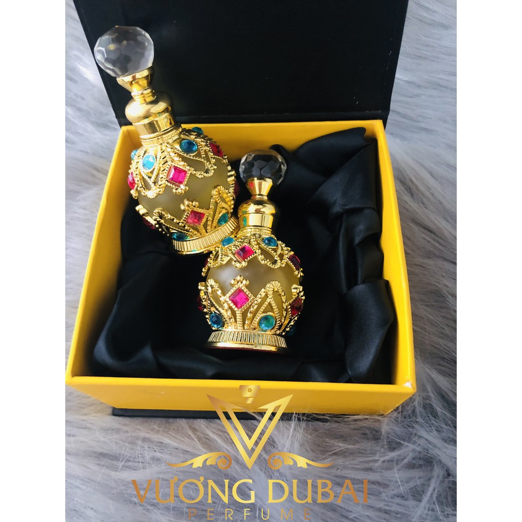 Tinh dầu nước hoa dubai mẫu tròn vàng đính đá sang trọng 17ml, nhỏ gọn