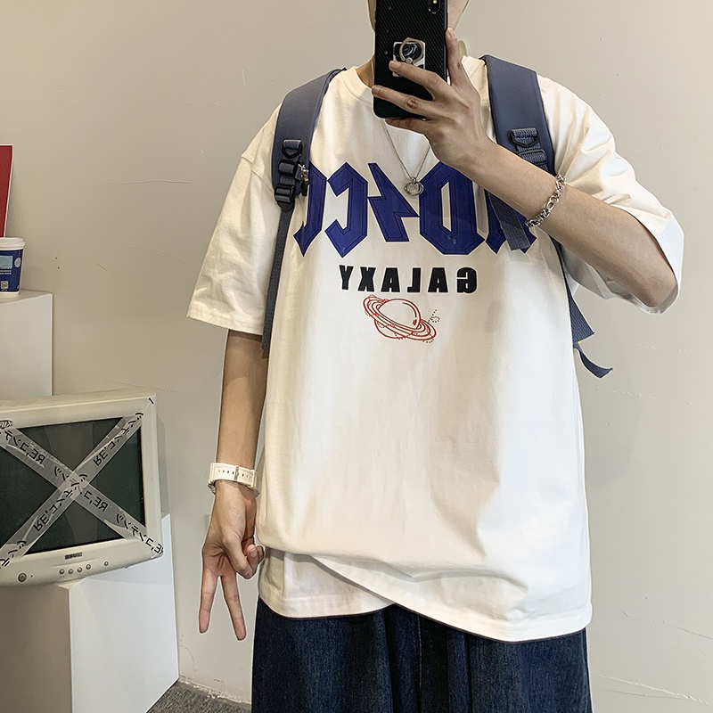 Áo thun tay ngắn dáng rộng in chữ thời trang Nhật Bản sành điệu cỡ S-8Xl cho nam