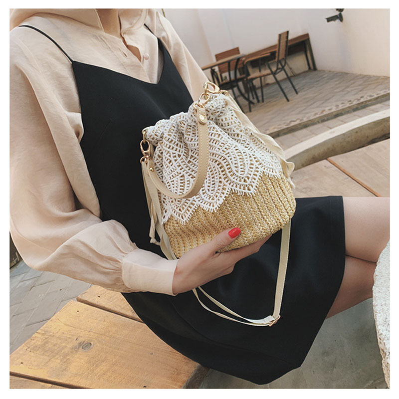 Ielgy Túi Đeo Vai Một Bên Vai Dạng Xô Đan Mây Mềm Màu Trơn Đơn Giản Cho Nữ