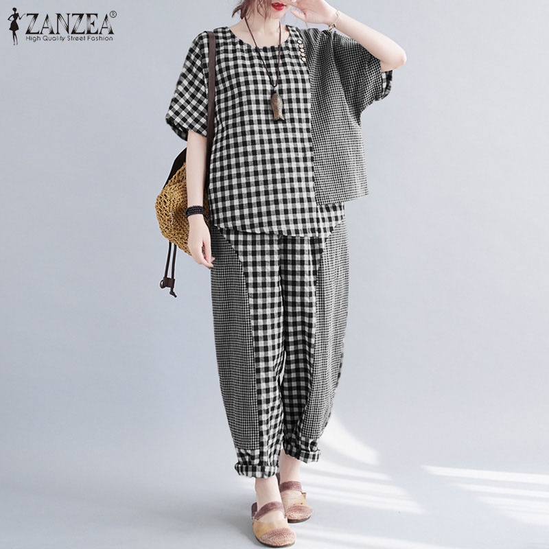 Set đồ 2 món Zanzea họa tiết caro thời trang cho nữ