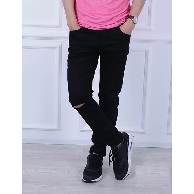 Quần Jean Nam đen  Rách Gối XM 50 Cao Cấp chất bò Co dãn nhẹ rin nam đẹp phong cách bụi bặm thời trang khoe cá tính.