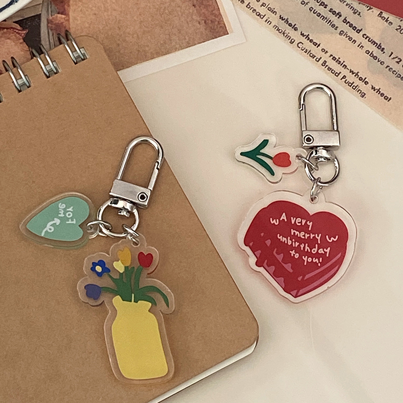 Móc Khóa Gắn Trang Trí Hộp Sạc Tai Nghe Airpods Hình Hoa Tulip / Chữ Đỏ Độc Đáo