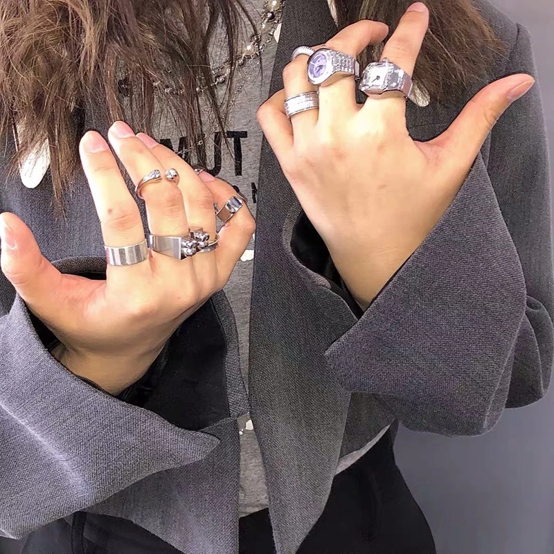 1 Nhẫn Đeo Tay Hình Đồng Hồ Quartz Phong Cách Hàn Quốc
