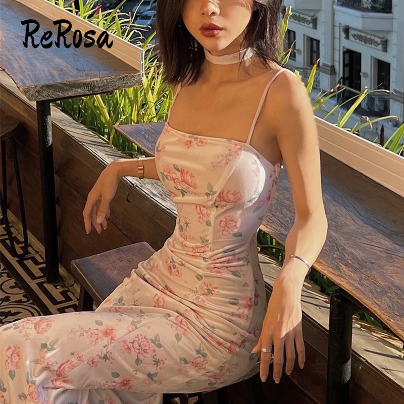 Đầm Hai Dây Hở Lưng In Họa Tiết Hoa Phong Cách Retro Quyến Rũ Cho Nữ