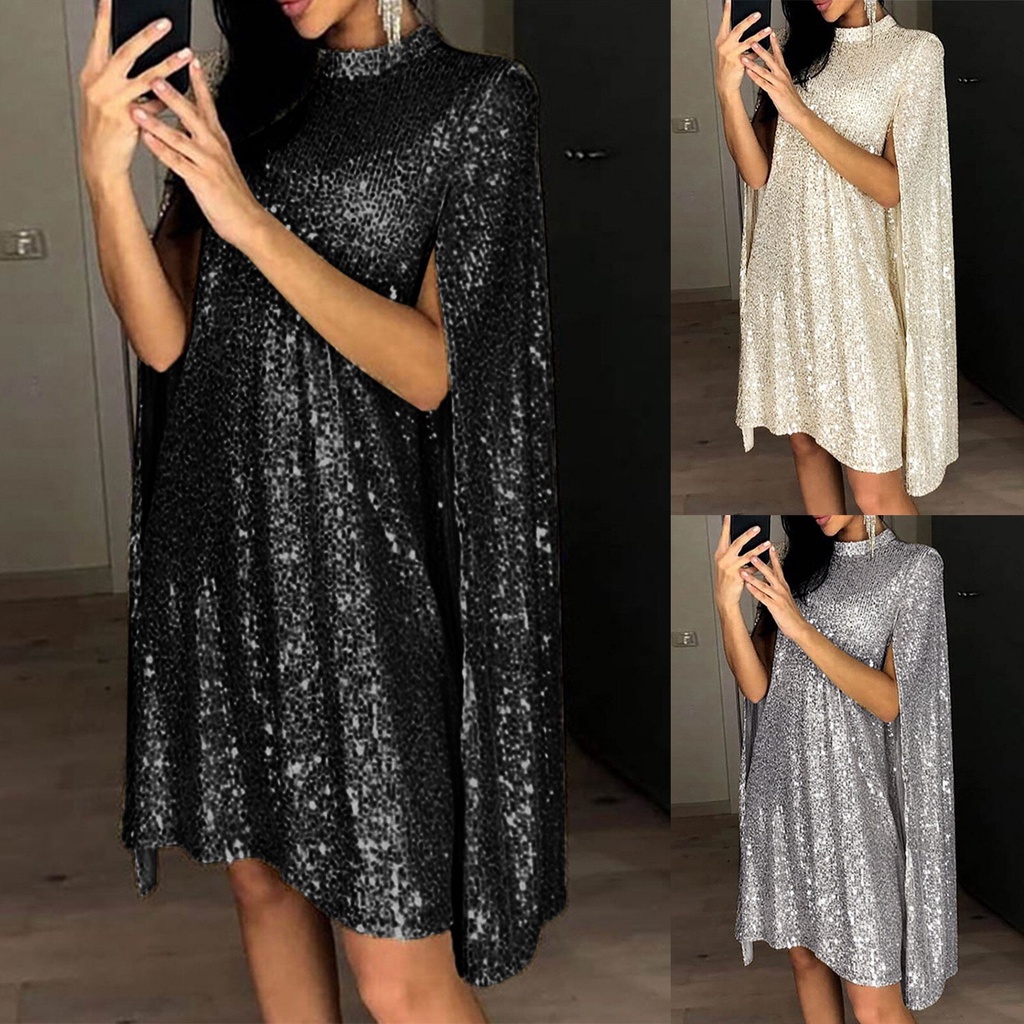 Đầm Dự Tiệc Phối Áo Choàng Đính Kim Sa Phong Cách Gothic Cổ Điển