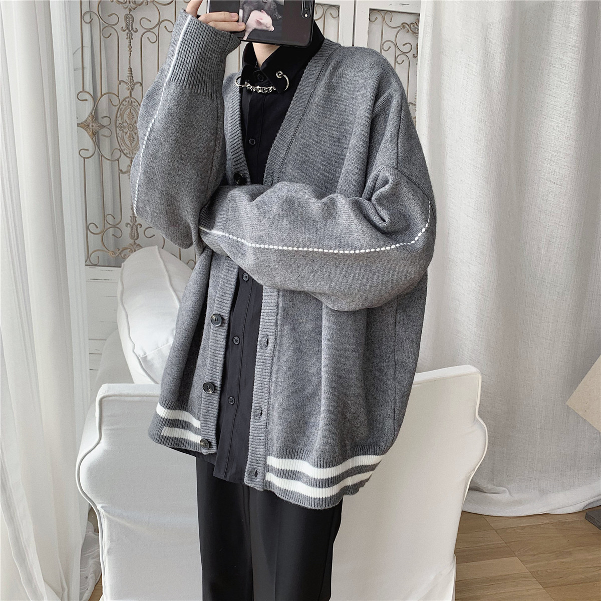 Áo Khoác Cardigan Dệt Kim Dáng Rộng Dành Cho Nam | BigBuy360 - bigbuy360.vn