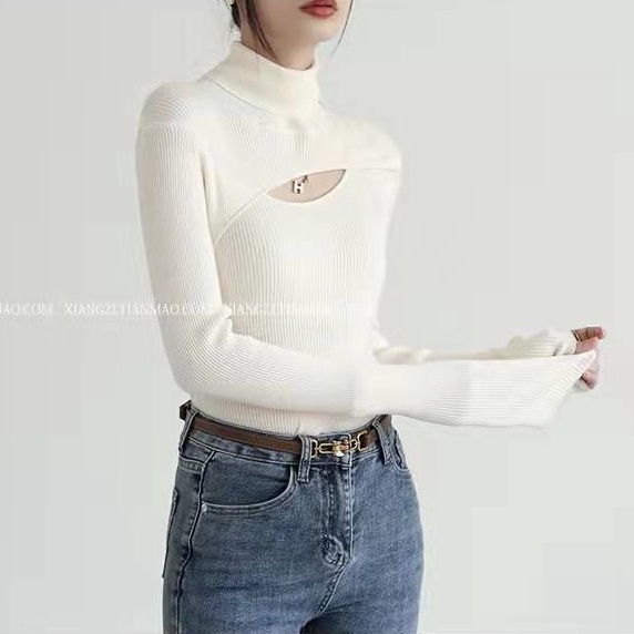 Áo len ZHELIHANGFEI tay dài cổ lọ kiểu dáng sang trọng cho nữ