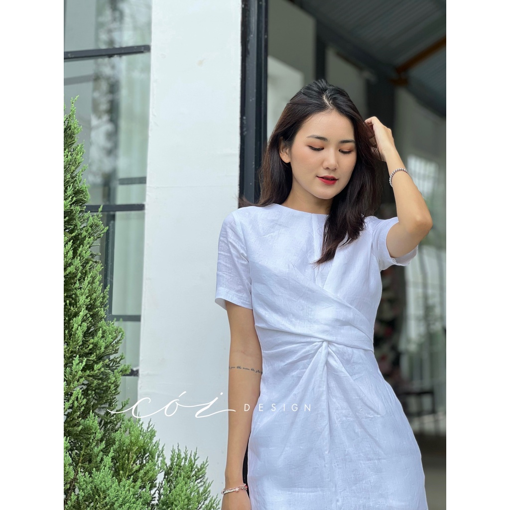Đầm linen tưng chéo eo Cói Design