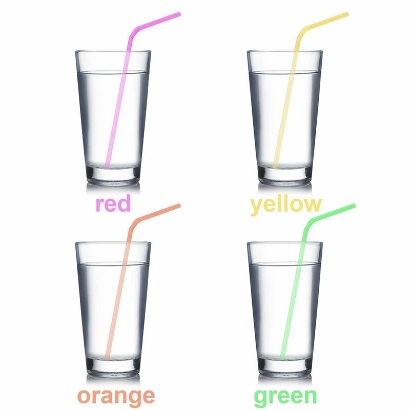 100 Pcs/Pack Fluorescent Plastic Bendable Straws/ 21CM Disposable Flexible Drinking Straws/ DIY Drink Straw Party Bar Accessories