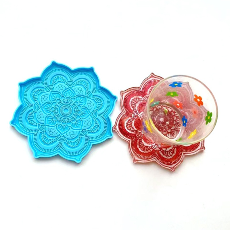 QQ 1 Khuôn Làm Khay Trà Họa Tiết Mandala Bằng Resin Độc Đáo