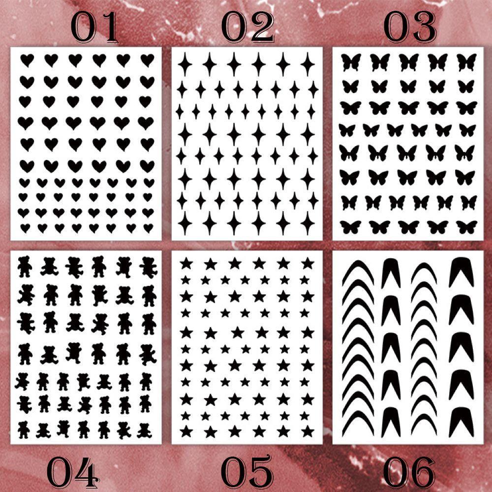 ♪PATH♪ New Hollow Nail Art Decorations Template Nail Sticker Bear Star French Smile Design Hot DIY Manicure Love Heart