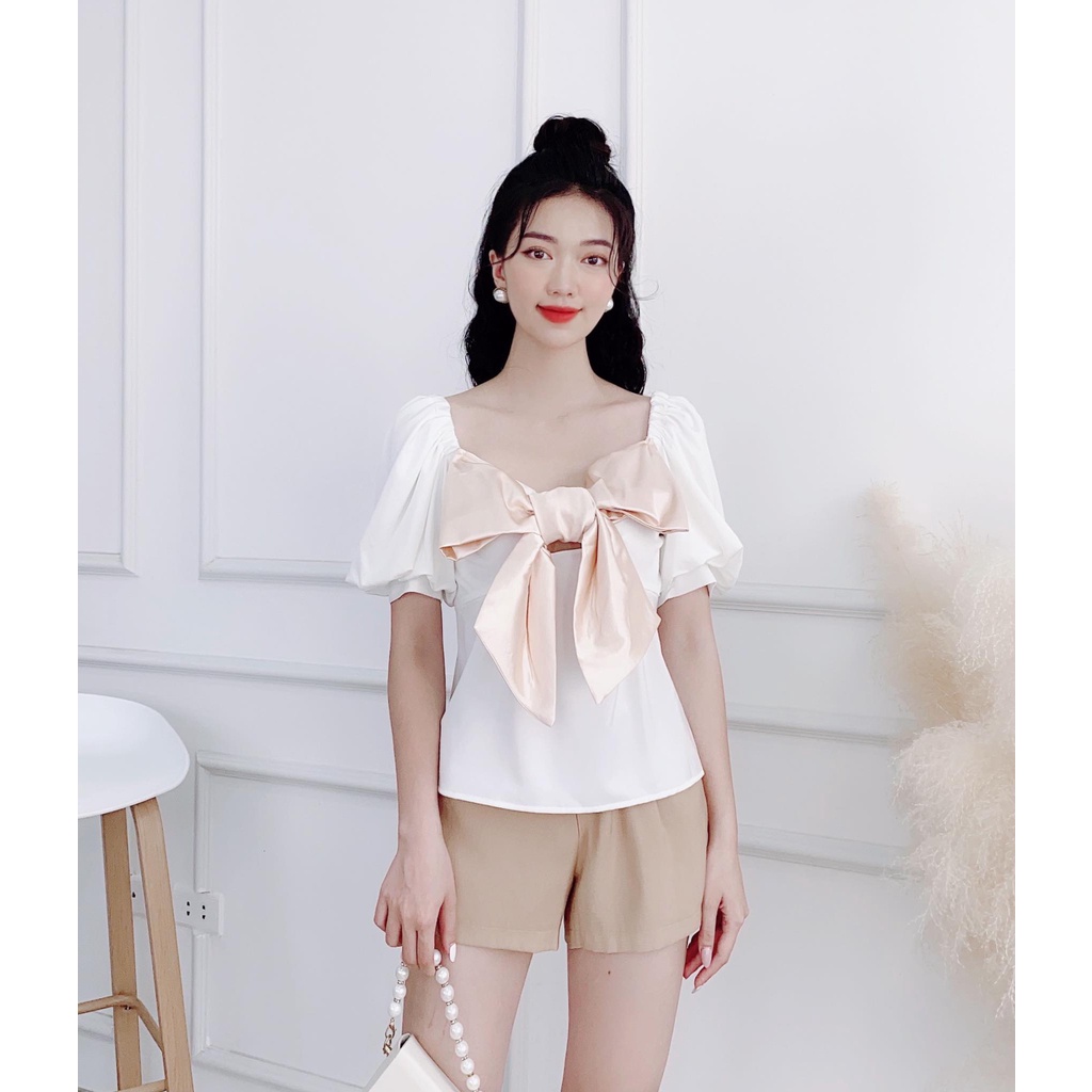 Áo lụa tay bồng Odelia thắt nơ