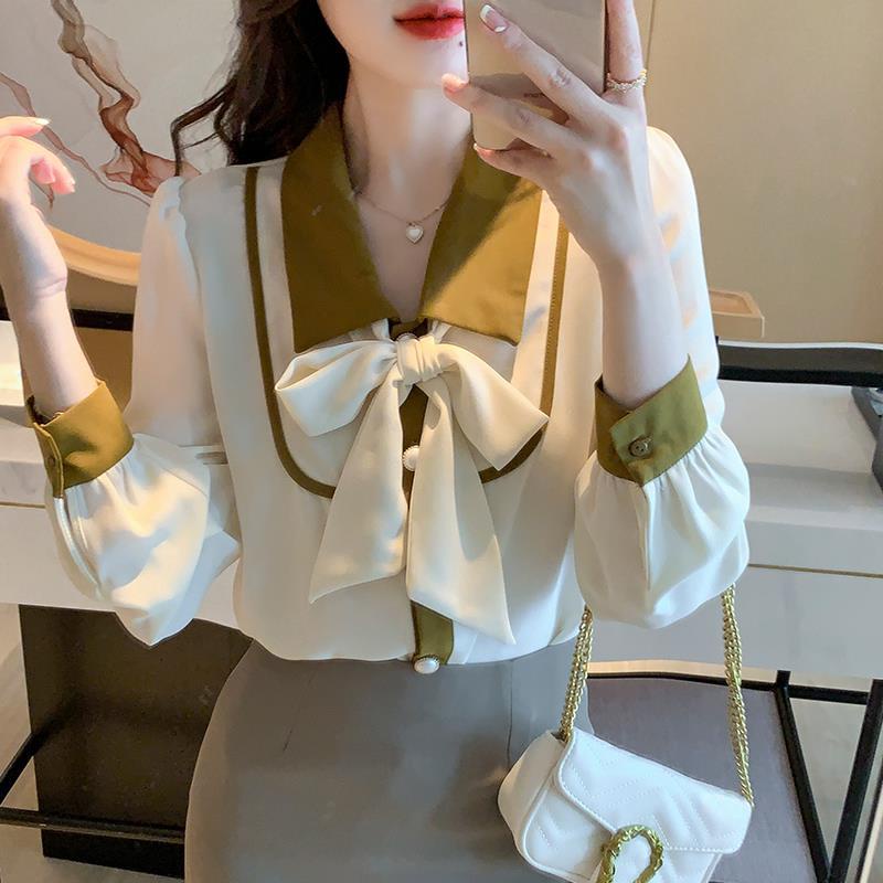 Áo Sơ Mi Chiffon Cổ Búp Bê Phong Cách Phương Tây Thời Trang Mùa Thu Mới Dành Cho Nữ