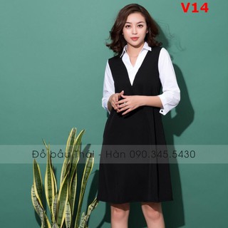 Váy bầu thiết kế tay trắng sơ mi V14
