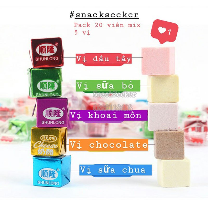 Kẹo phô mai Cheese Cube pack 20 viên mix 5 hương vị #SNACKSEEKER