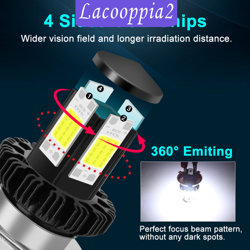 [LACOOPPIA2]Motorbike Motorcycle Headlight Bulbs LED Hi Lo beam 6000K White H4