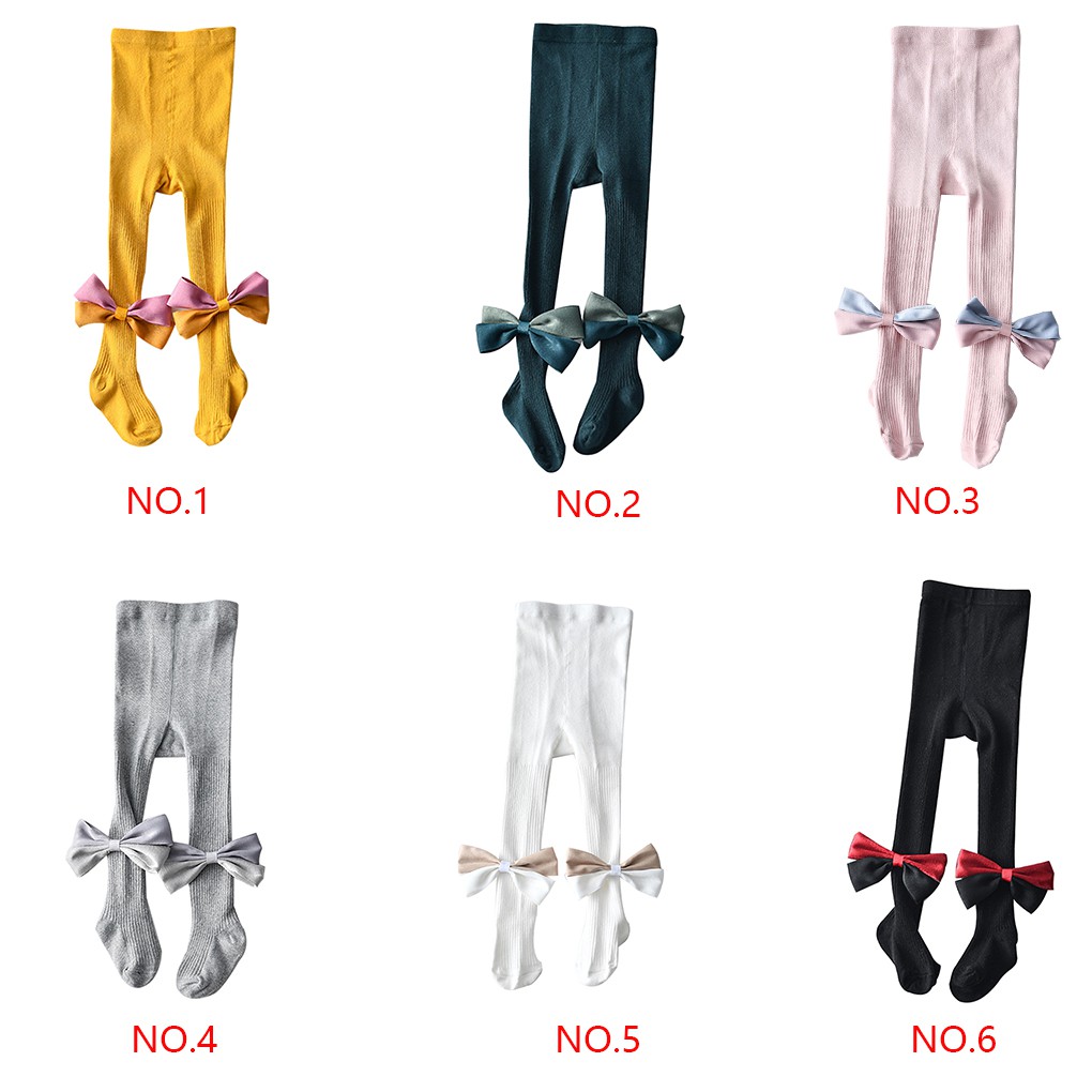 Quần liền tất màu trơn phối nơ thắt dành cho bé gái sơ sinh