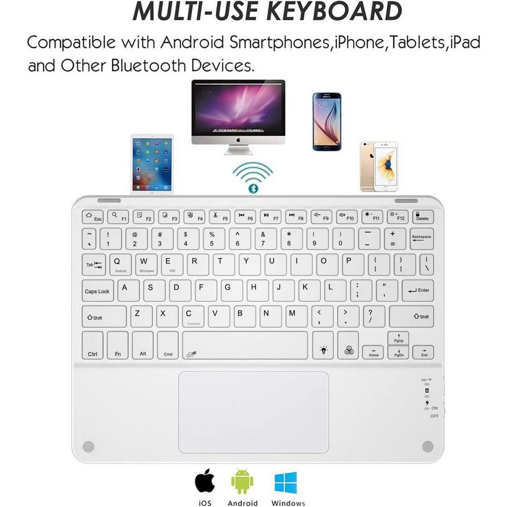 Bàn Phím bluetooth Không Dây 10 inch Siêu Mỏng Có Đèn Nền 7 Màu Có Thể Sạc Lại Cho ipad android windows