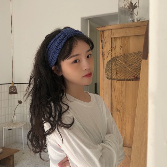 Băng đô dệt kim thắt nơ màu trơn ấm áp mùa thu đông phong cách Hàn Quốc sang trọng dễ phối đồ