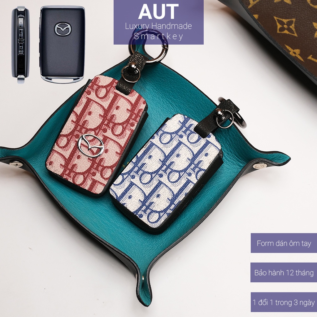 Ốp da chìa khóa ô tô Mazda 3 Cx3 Cx30 mazda3 nút bấm cạnh Dior handmade MC AD