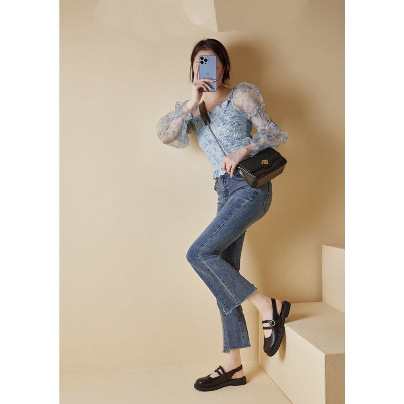 Giày sục nữ lolita bịt mũi 2 dây chất da mềm trẻ trung cá tính mã 17