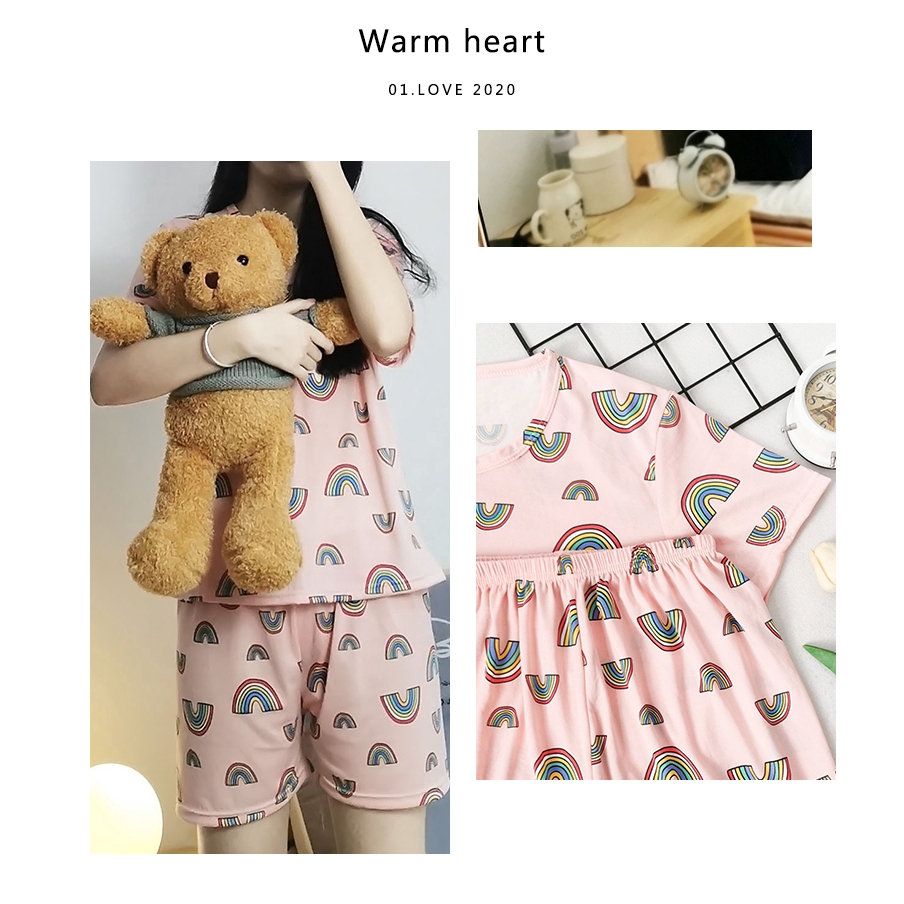 xiaohan korea design short sleeve sleepwear sleeping wear female loose round neck summer nightwear set pajama | BigBuy360 - bigbuy360.vn