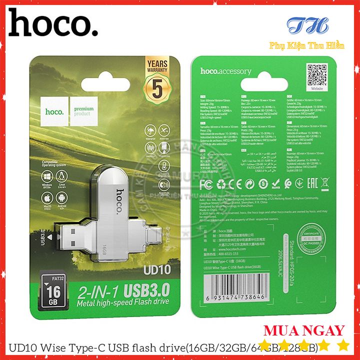 Thiết Bị Lưu Trữ USB Hai Đầu (USB+ Type-C) Hoco UD10 loại 3.0 16/32/64GB Tốc Độ Ổn Định - Chính Hãng - Bảo Hành 5 Năm