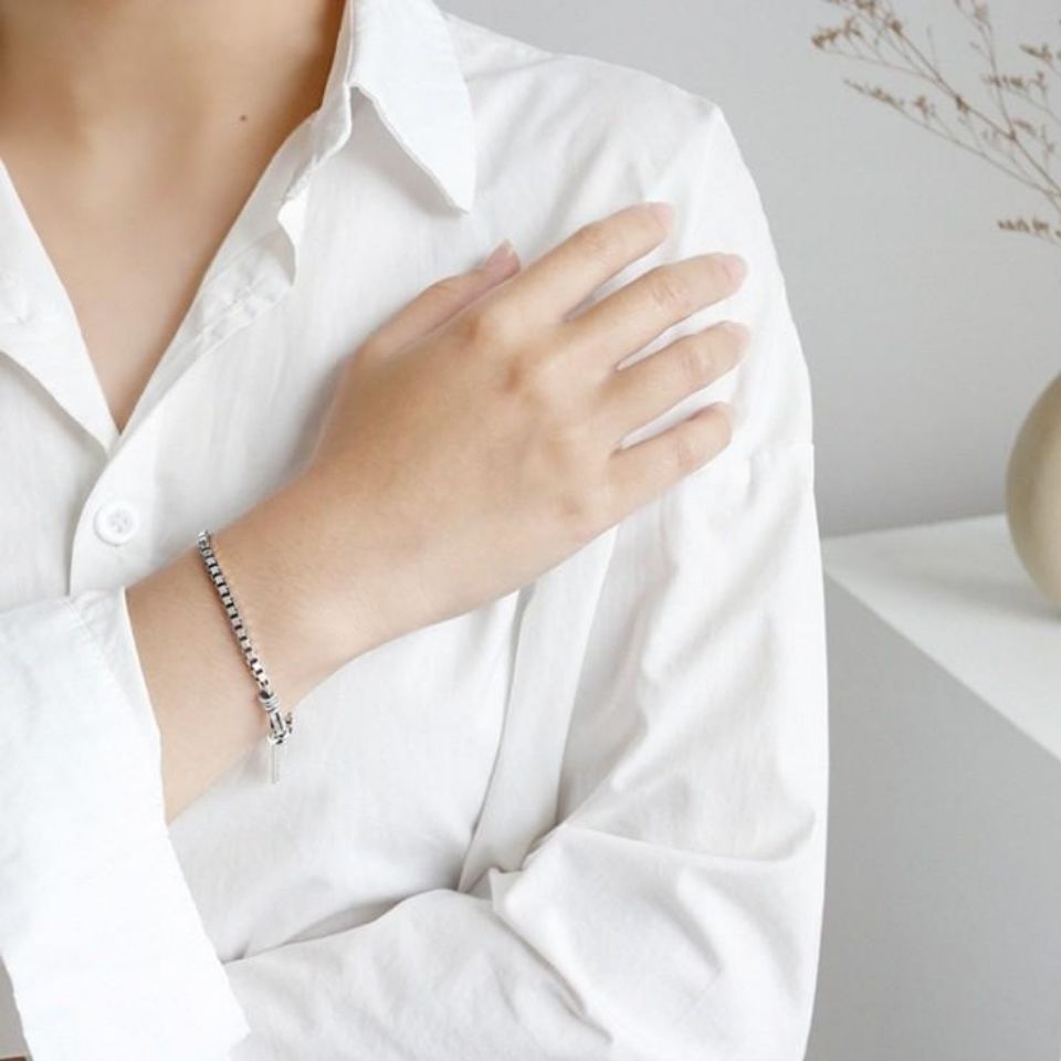 Vòng tay bạc sterling 925 phong cách công nghiệp retro thời trang đơn giản cho cặp đôi
