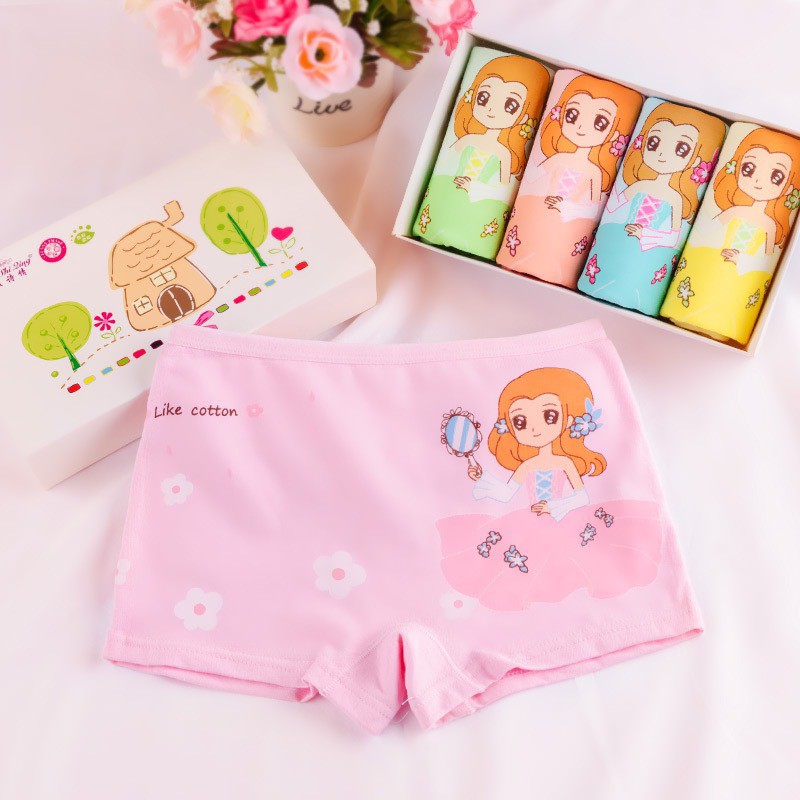 (QC3) Sét 4 chiếc quần lót vải cotton in hình hoạt hình dễ thương cho bé gái