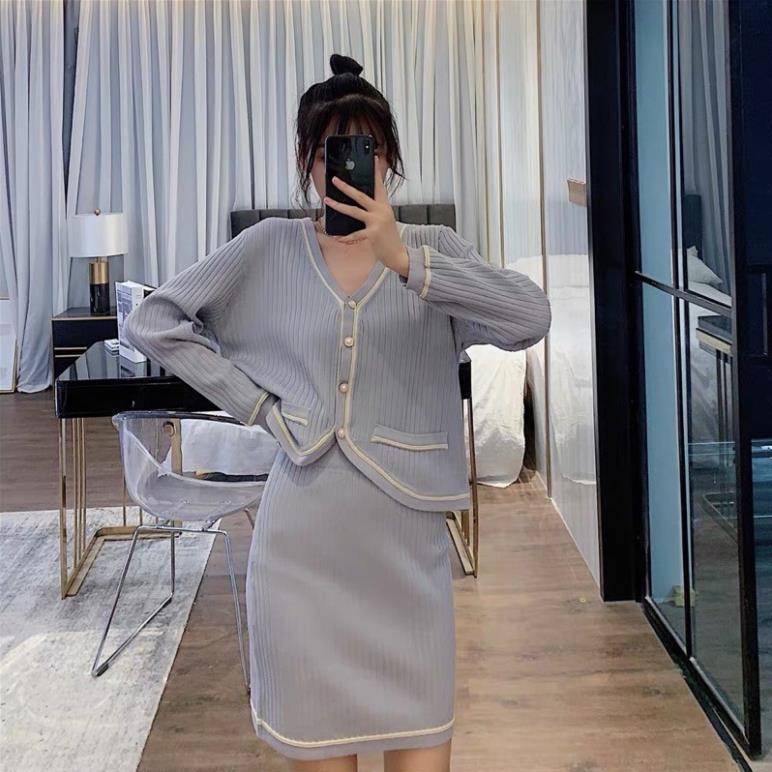 Set áo váy len công sở đi chơi .