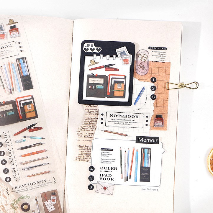 Sticker vintage make up, notebook và bookmark retro trang trí sổ