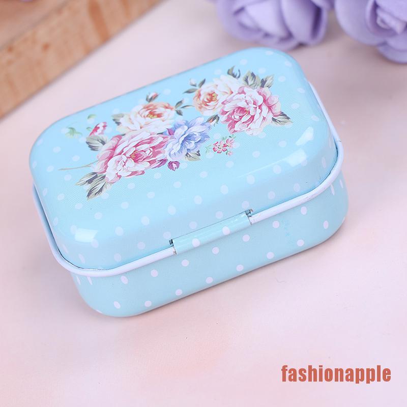 JFF Mini flower tin trinket jewelry coin box tinplate storage case small rectangular JFF