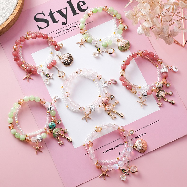 XiaoboACC Bộ 2 Vòng Tay Xỏ Hạt Phối Mặt Hình Động Vật / Hoa Đáng Yêu | BigBuy360 - bigbuy360.vn