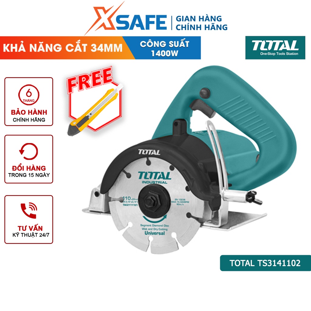 Máy cắt gạch đá cầm tay TOTAL TS3141102 1400W, đường kính lưỡi cắt 110x20mm, tốc độ không tải 1100v/p - [xsafe]