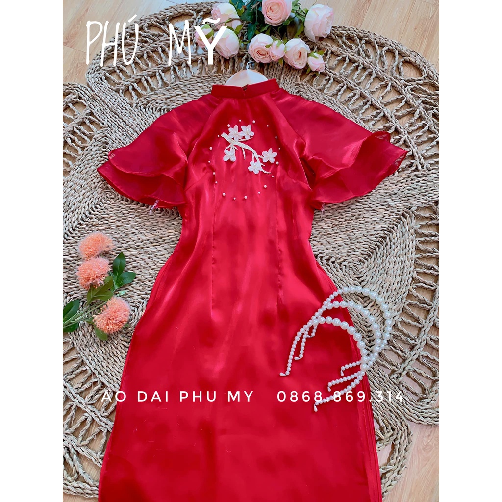 Áo dài mộc miêm màu đỏ mận
