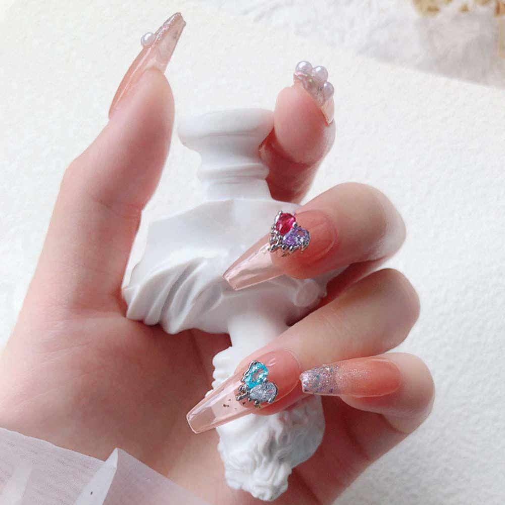 JARRED Phụ Kiện Đá Đính Trang Trí Móng Tay Hai Màu Họa Tiết Trái Tim Thời Trang DIY