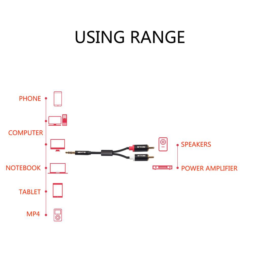 Cáp REDKEE gắn loa tại rạp hát bằng dây bện AUX chuyển đổi từ jack cắm 3.5mm sang 2 RCA