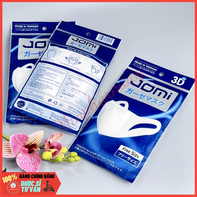 Khẩu Trang Jomi 3D mask Ngăn Khói Bụi &amp; Vi Khuẩn (túi 5 Cái) - Minpharmacy