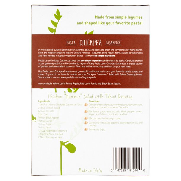 NUI ỐNG XOẮN ĐẬU XANH GIÀU PROTEIN, NON-GMO Lensi 100% Chickpea Casarecce Pasta, 284g (10 oz)