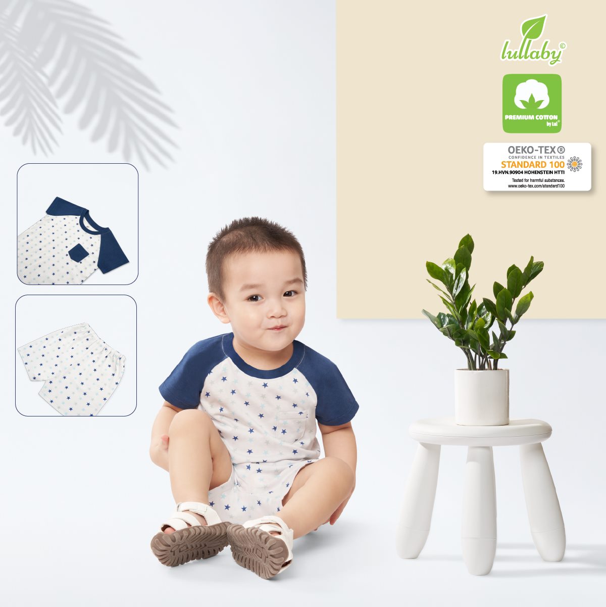 Mẫu 2021 Bộ quần áo tay ngắn mùa hè bé trai/bé gái lullaby cotton 2021