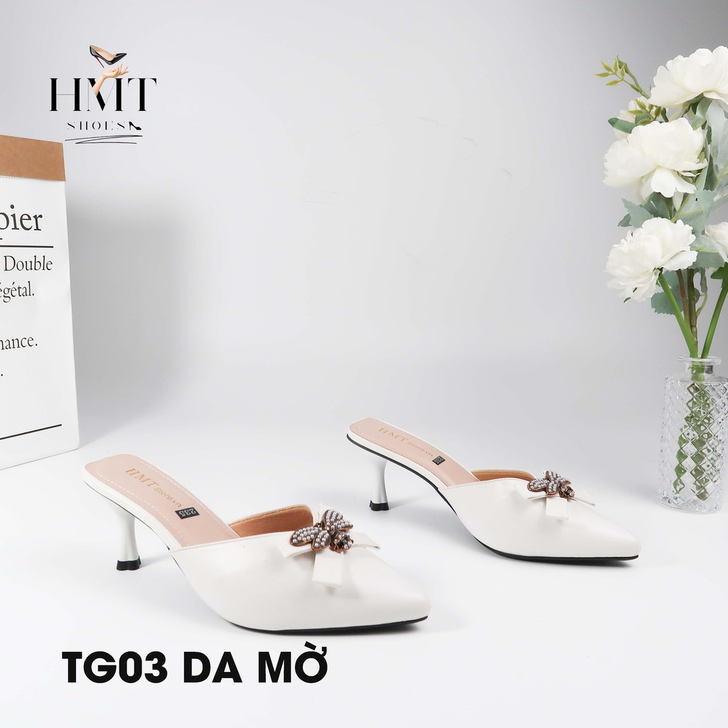 Dép cao gót bít mũi gắn nơ HMTSHOES TG03