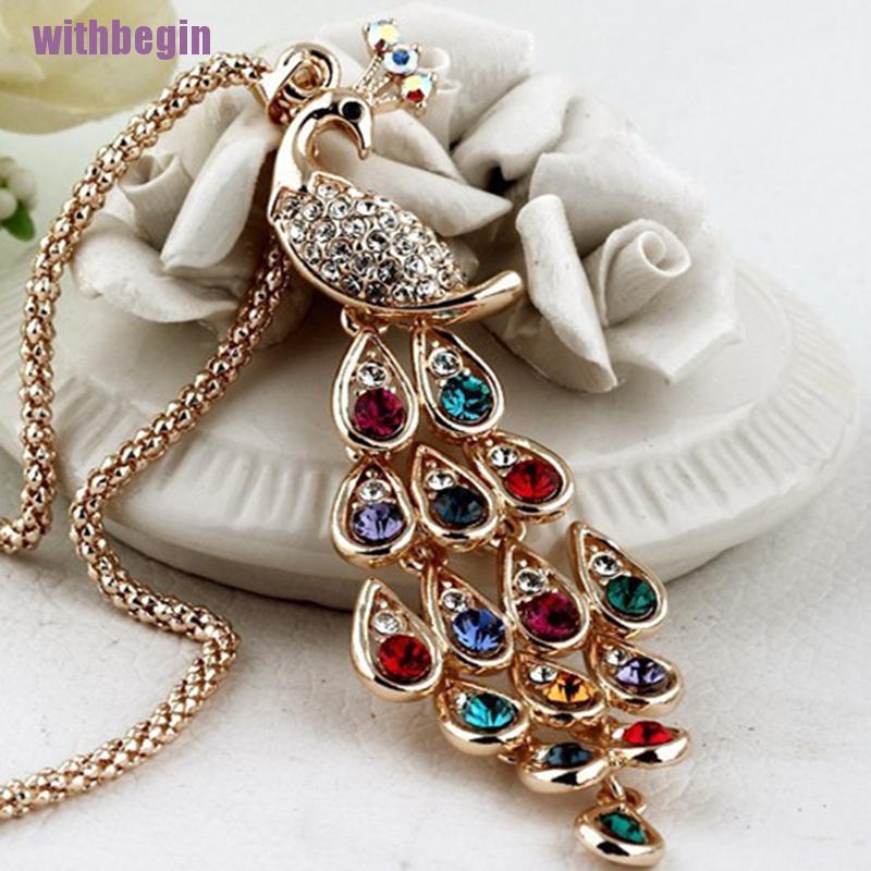 Dây Chuyền Mặt Hình Chim Công Đính Đá Nhiều Màu Thời Trang Cho Nữ