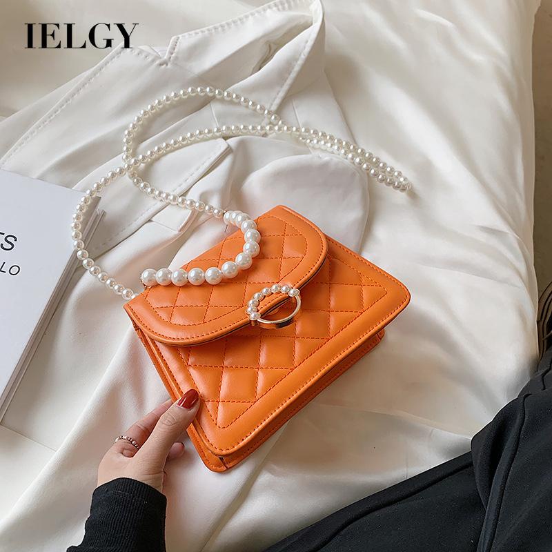 Túi đeo chéo IELGY dáng vuông nhỏ đính ngọc trai giả thời trang cho nữ