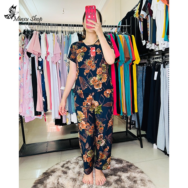 Bộ mặc nhà trung niên vải lanh quần dài áo ngắn tay QUÀ TẶNG BÀ TẶNG MẸ Minxu shop GE