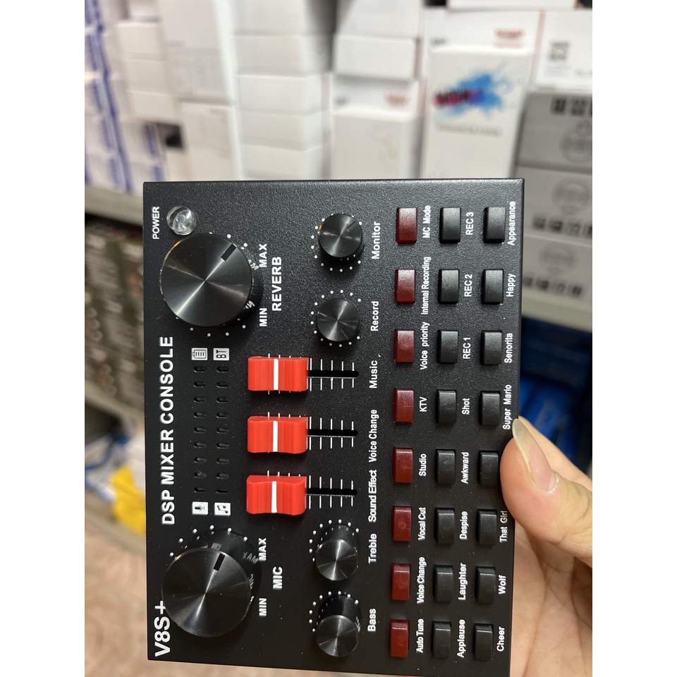 Sound card âm thanh V8S+ có bluetooth dùng pin sạc - hát thu âm, livestream và karaoke