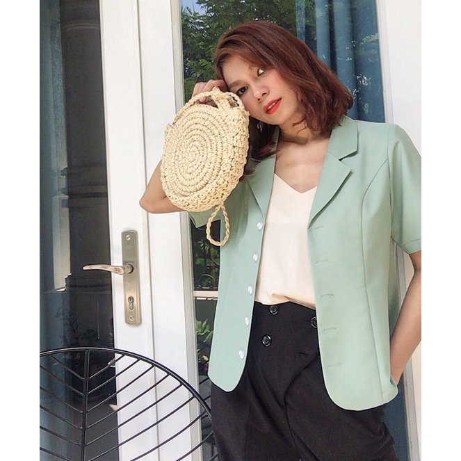Blazer xanh mint ngắn tay dáng vừa | Kathryn.thecitylook | BigBuy360 - bigbuy360.vn