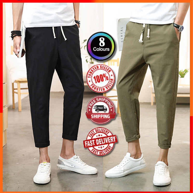 Men's Pants Cotton Plain Trousers Casual Pant