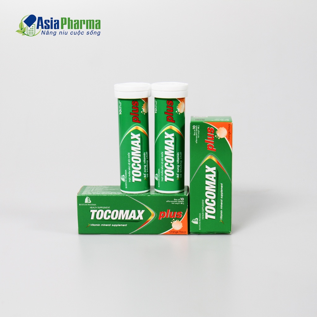 Viên sủi vitamin C TOCOMAX PLUS tăng sức đề kháng bổ sung vitamin và khoáng chất tube 10 viên - ASIA PHARMA