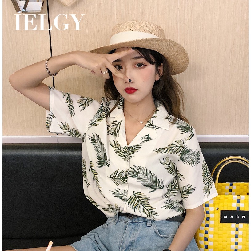 IELGY    Áo Sơ Mi chiffon Phong Cách Hawaii Thời Trang Cho Nữ